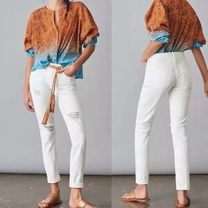 Pilcro x Anthropologie Slim Boyfriend Distressed Jeans In White Women's Size 26